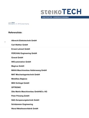 Referenzliste - steikoTECH - unter anderem für Albrecht Elektotechnik, Carl Walther, Ernest Lehnert, FERCHAU Engineering, Granat, IWS-automation, Magirus aktiv